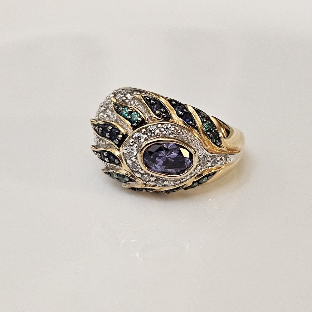 Rare Victoria Wieck Peacock Ring Gold Vermeil Sterling Silver Size 8 NEW
